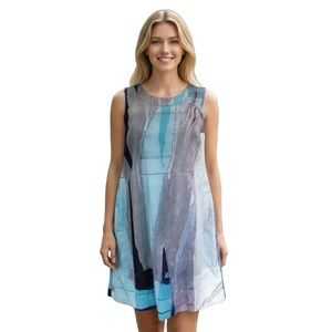 Claire Desjardins Blue Abstract Watercolor Art Print A-Line Dress S/P